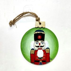 ORIGINAL acrylic Christmas Nutcracker Soldiers on Round Wood Ornament Disc